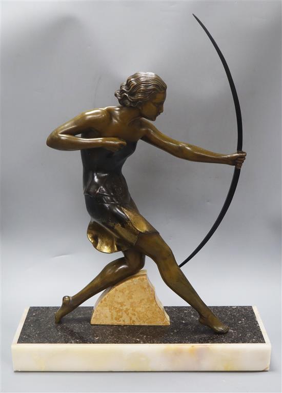 Uriano. An Art Deco bronzed metal figure of a female archer, on marble base height 60cm